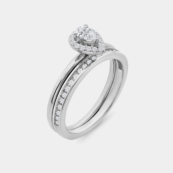 3/8 Carat Lab-Grown Diamond Pear-Shaped Halo Bridal Ring Set — GILDED New York