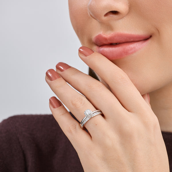 3/8 Carat Lab-Grown Diamond Emerald-Cut Halo Engagement Ring Set — GILDED New York