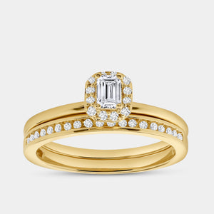 Gilded 3/8 Carat Lab-Grown Diamond Emerald-Cut Halo Engagement Ring Set