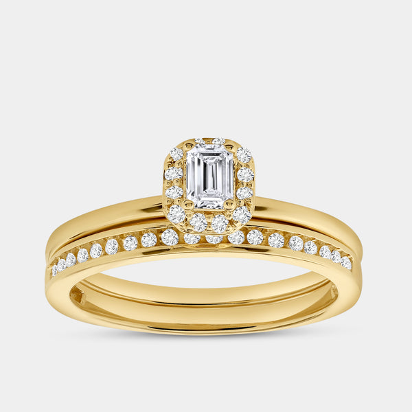 3/8 Carat Lab-Grown Diamond Emerald-Cut Halo Engagement Ring Set — GILDED New York