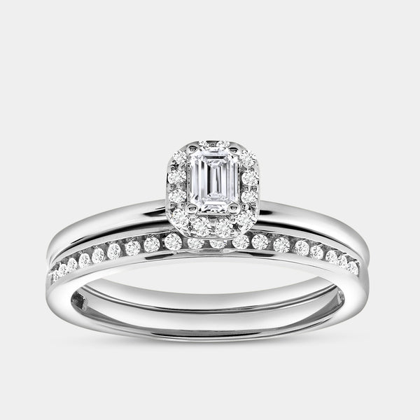 3/8 Carat Lab-Grown Diamond Emerald-Cut Halo Engagement Ring Set — GILDED New York
