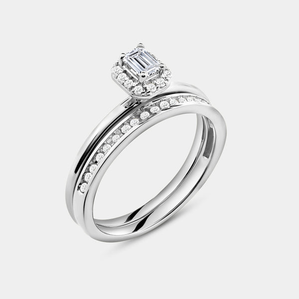 3/8 Carat Lab-Grown Diamond Emerald-Cut Halo Engagement Ring Set — GILDED New York