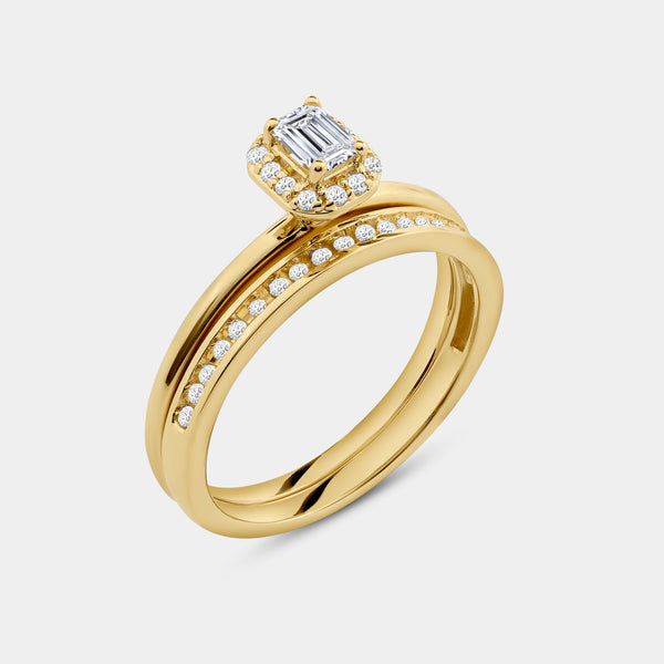 3/8 Carat Lab-Grown Diamond Emerald-Cut Halo Engagement Ring Set — GILDED New York