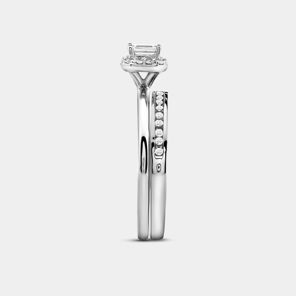 3/8 Carat Lab-Grown Diamond Emerald-Cut Halo Engagement Ring Set — GILDED New York
