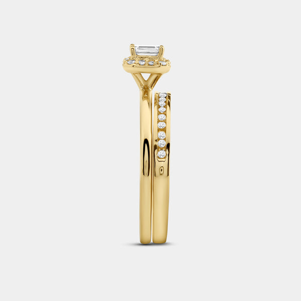3/8 Carat Lab-Grown Diamond Emerald-Cut Halo Engagement Ring Set — GILDED New York