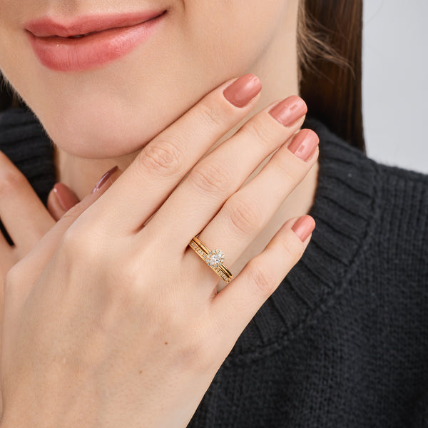 3/8 Carat Lab-Grown Diamond Oval-Shaped Halo Bridal Ring Set — GILDED New York