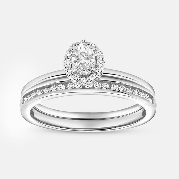 3/8 Carat Lab-Grown Diamond Oval-Shaped Halo Bridal Ring Set — GILDED New York