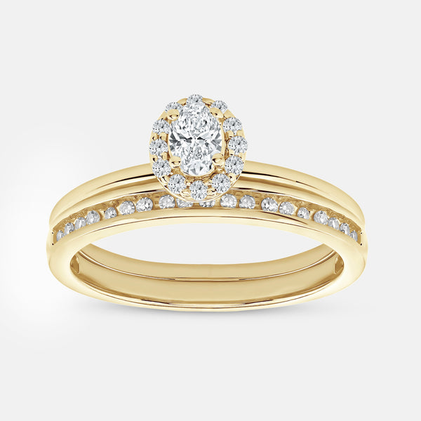 3/8 Carat Lab-Grown Diamond Oval-Shaped Halo Bridal Ring Set — GILDED New York