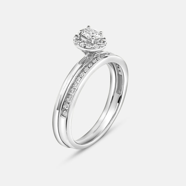 3/8 Carat Lab-Grown Diamond Oval-Shaped Halo Bridal Ring Set — GILDED New York