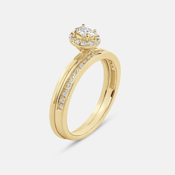 3/8 Carat Lab-Grown Diamond Oval-Shaped Halo Bridal Ring Set — GILDED New York