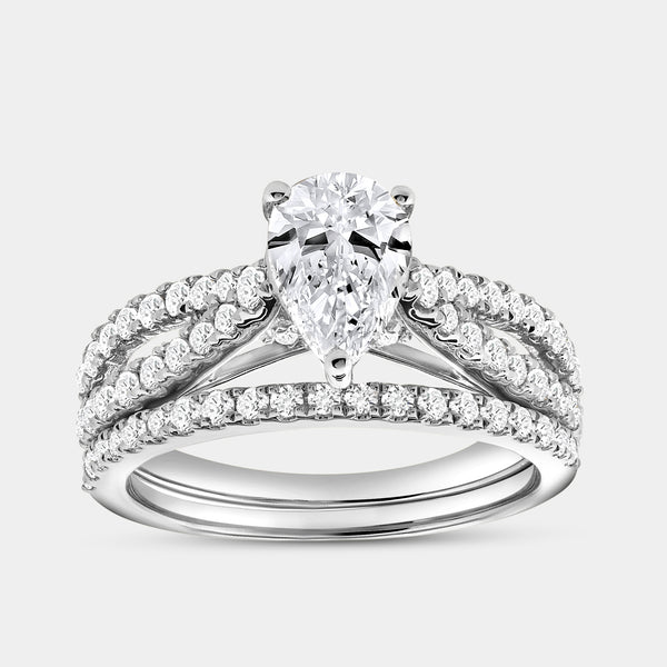 1 and 3/4 Carat Lab-Grown Diamond Pear-Shaped Bridal Set — GILDED New York