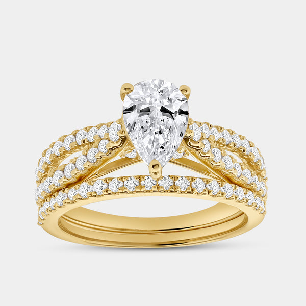 1 and 3/4 Carat Lab-Grown Diamond Pear-Shaped Bridal Set — GILDED New York