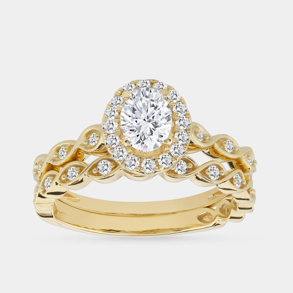 3/4 Carat Lab-Grown Diamond Oval-Shaped Halo Bridal Ring Set — GILDED New York
