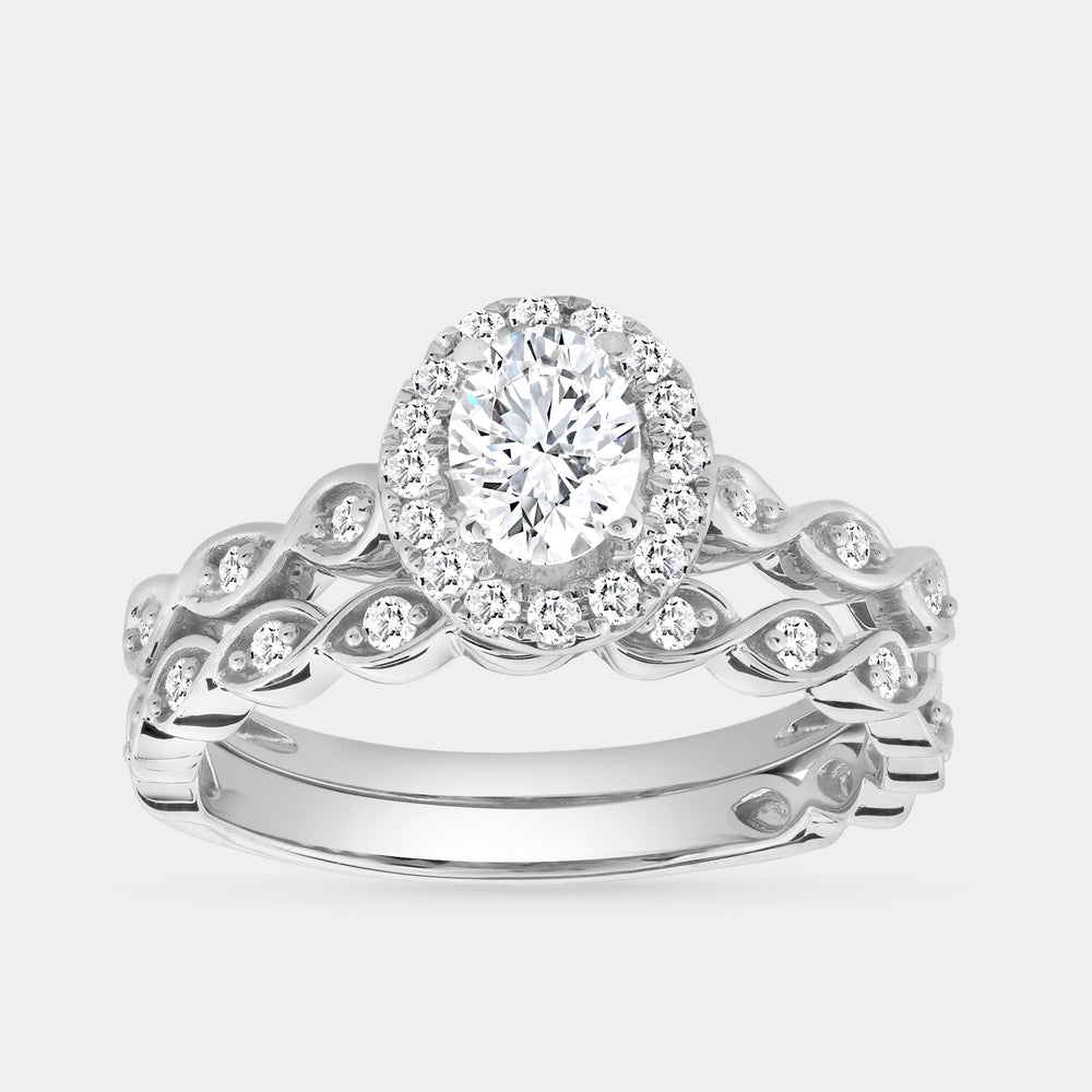 Gilded 3/4 Carat Lab-Grown Diamond Oval-Shaped Halo Bridal Ring Set