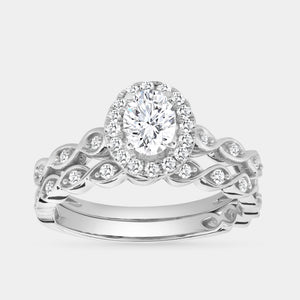 Gilded 3/4 Carat Lab-Grown Diamond Oval-Shaped Halo Bridal Ring Set