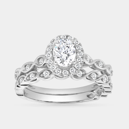 Gilded 3/4 Carat Lab-Grown Diamond Oval-Shaped Halo Bridal Ring Set