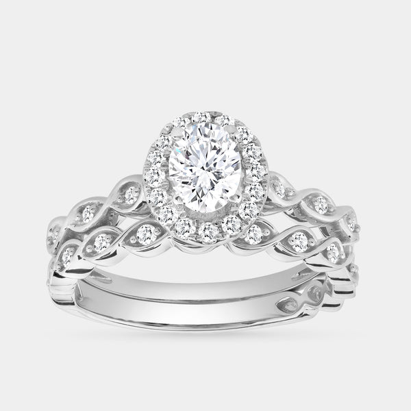 3/4 Carat Lab-Grown Diamond Oval-Shaped Halo Bridal Ring Set — GILDED New York