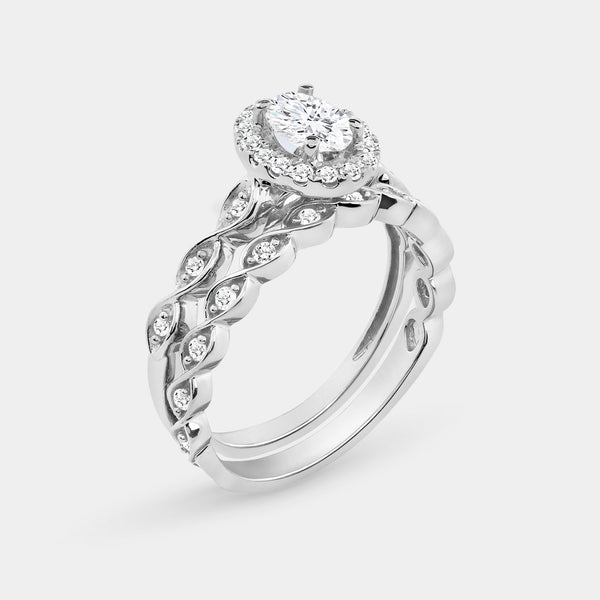 3/4 Carat Lab-Grown Diamond Oval-Shaped Halo Bridal Ring Set — GILDED New York