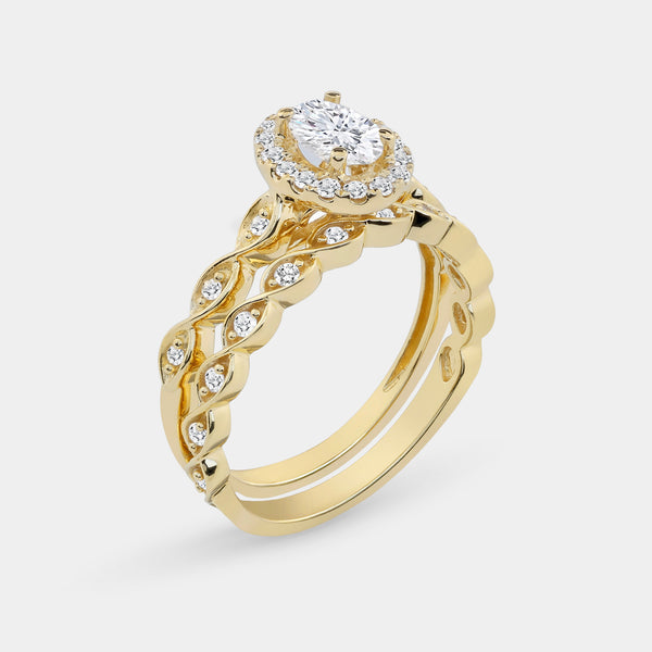 3/4 Carat Lab-Grown Diamond Oval-Shaped Halo Bridal Ring Set — GILDED New York