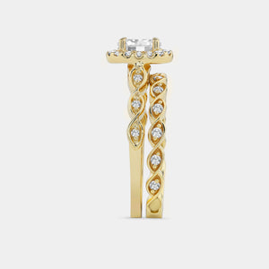 Gilded 3/4 Carat Lab-Grown Diamond Oval-Shaped Halo Bridal Ring Set