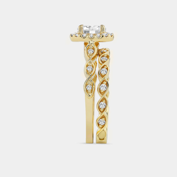 3/4 Carat Lab-Grown Diamond Oval-Shaped Halo Bridal Ring Set — GILDED New York