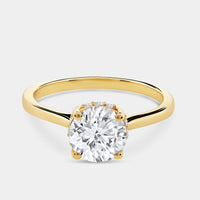 Gilded 1 and 1/3 Carat Lab-grown Diamond Round-Shaped Solitaire Ring with a Side Detail Halo