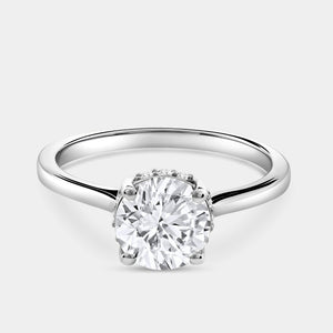 Gilded 1 and 1/3 Carat Lab-grown Diamond Round-Shaped Solitaire Ring with a Side Detail Halo