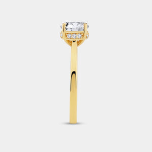Gilded 1 and 1/3 Carat Lab-grown Diamond Round-Shaped Solitaire Ring with a Side Detail Halo
