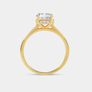 Gilded 1 and 1/3 Carat Lab-grown Diamond Round-Shaped Solitaire Ring with a Side Detail Halo