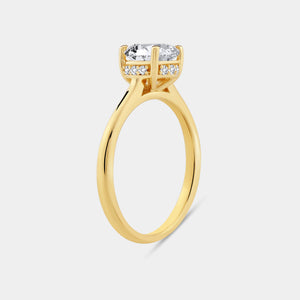 Gilded 1 and 1/3 Carat Lab-grown Diamond Round-Shaped Solitaire Ring with a Side Detail Halo