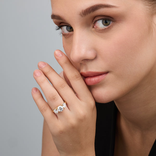 4 Carat Lab-Grown Diamond Round-Shaped Three-Stone Ring — GILDED New York