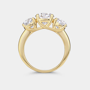 Gilded 4 Carat Lab-Grown Diamond Round-Shaped Three-Stone Ring