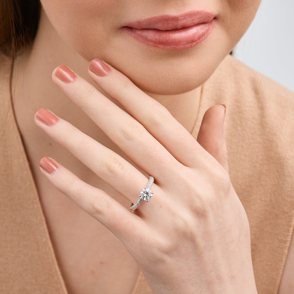 1 and 1/2 Carat Lab-Grown Diamond Round-Shaped Solitaire Plus Ring with a Pavé Shank — GILDED New York