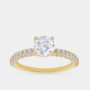 Gilded 1 and 1/2 Carat Lab-Grown Diamond Round-Shaped Solitaire Plus Ring with a Pavé Shank