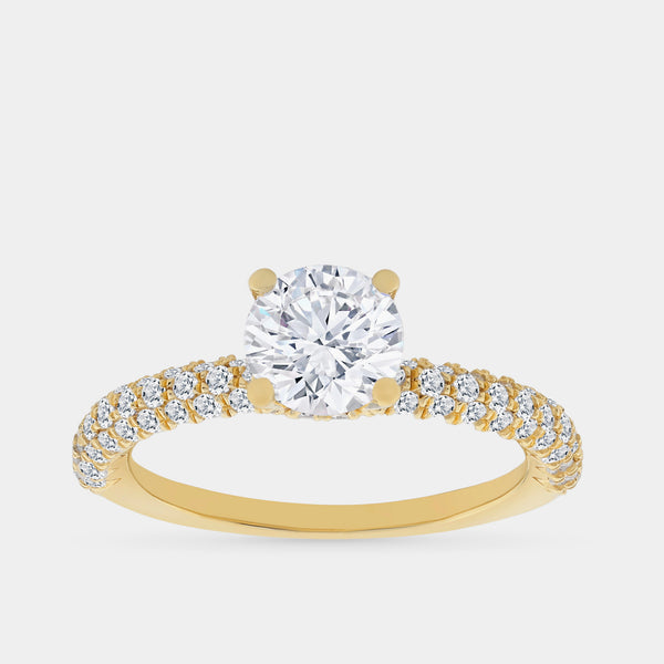 Gilded 1 and 1/2 Carat Lab-Grown Diamond Round-Shaped Solitaire Plus Ring with a Pavé Shank
