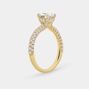 Gilded 1 and 1/2 Carat Lab-Grown Diamond Round-Shaped Solitaire Plus Ring with a Pavé Shank