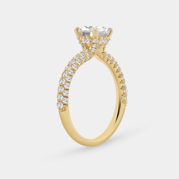 Gilded 1 and 1/2 Carat Lab-Grown Diamond Round-Shaped Solitaire Plus Ring with a Pavé Shank