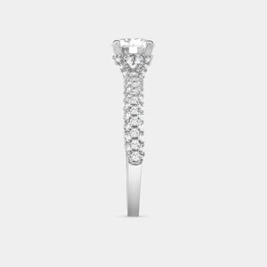 Gilded 1 and 1/2 Carat Lab-Grown Diamond Round-Shaped Solitaire Plus Ring with a Pavé Shank