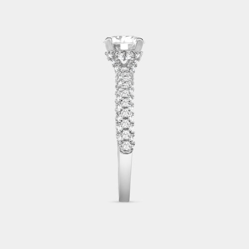 Gilded 1 and 1/2 Carat Lab-Grown Diamond Round-Shaped Solitaire Plus Ring with a Pavé Shank