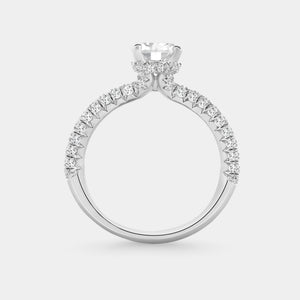 Gilded 1 and 1/2 Carat Lab-Grown Diamond Round-Shaped Solitaire Plus Ring with a Pavé Shank