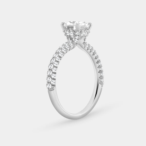 Gilded 1 and 1/2 Carat Lab-Grown Diamond Round-Shaped Solitaire Plus Ring with a Pavé Shank