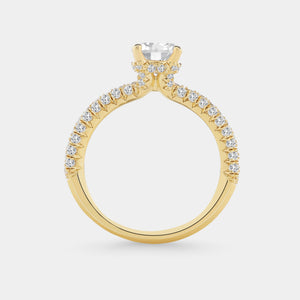 Gilded 1 and 1/2 Carat Lab-Grown Diamond Round-Shaped Solitaire Plus Ring with a Pavé Shank