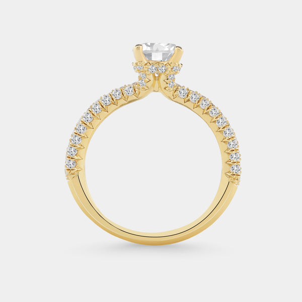 Gilded 1 and 1/2 Carat Lab-Grown Diamond Round-Shaped Solitaire Plus Ring with a Pavé Shank