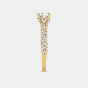 Gilded 1 and 1/2 Carat Lab-Grown Diamond Round-Shaped Solitaire Plus Ring with a Pavé Shank
