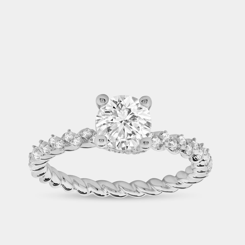 Gilded 1 and 1/4 Carat Lab-Grown Diamond Round-Shaped Solitaire Plus Engagement Ring with a Twisted Shank