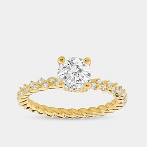Gilded 1 and 1/4 Carat Lab-Grown Diamond Round-Shaped Solitaire Plus Engagement Ring with a Twisted Shank