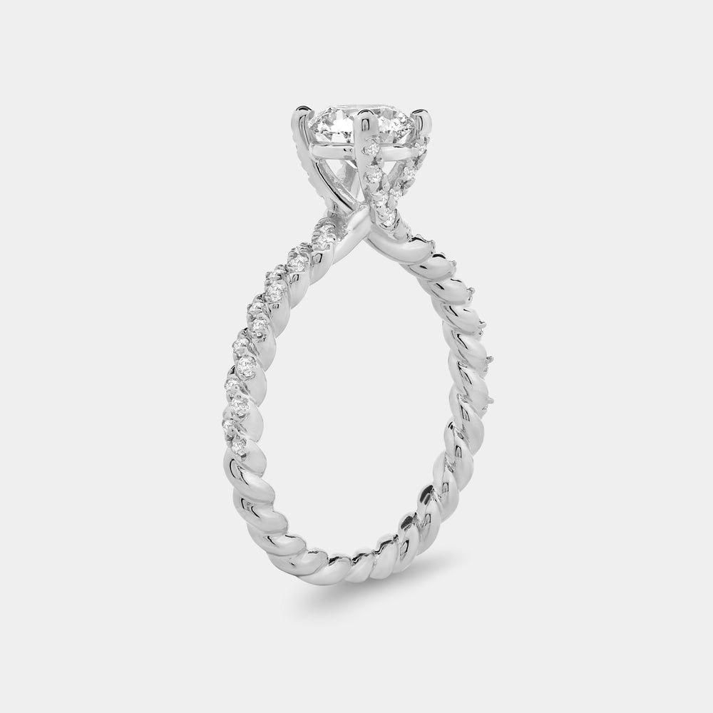 Gilded 1 and 1/4 Carat Lab-Grown Diamond Round-Shaped Solitaire Plus Engagement Ring with a Twisted Shank