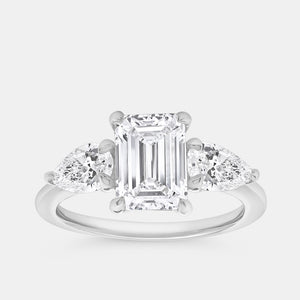 Gilded 3 Carat Lab-Grown Diamond Emerald-Cut Solitaire Engagement Ring with Pear-Shaped Accents