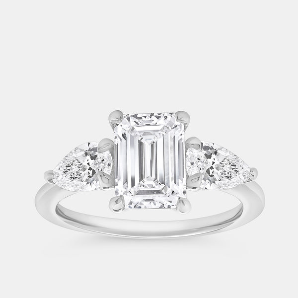 3 Carat Lab-Grown Diamond Emerald-Cut Solitaire Engagement Ring with Pear-Shaped Accents — GILDED New York