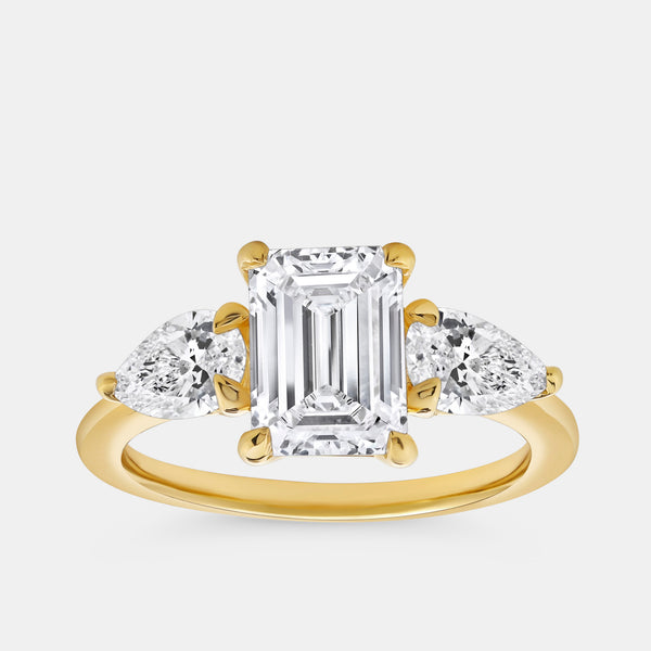 3 Carat Lab-Grown Diamond Emerald-Cut Solitaire Engagement Ring with Pear-Shaped Accents — GILDED New York
